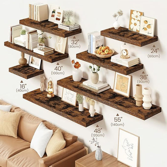 Vivelove Floating Shelves for Wall Mounted, 40 Inches Long Shelves, Display Shelf for Bathroom Living Room Kitchen Bedroom Office Farmhouse Home Decor, 40" X 9.3" X 1.5" - Set of 2, Rustic Brown