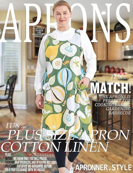 Big Plus Size Aprons for Women with Pockets Cotton Linen Baking Kitchen Cooking