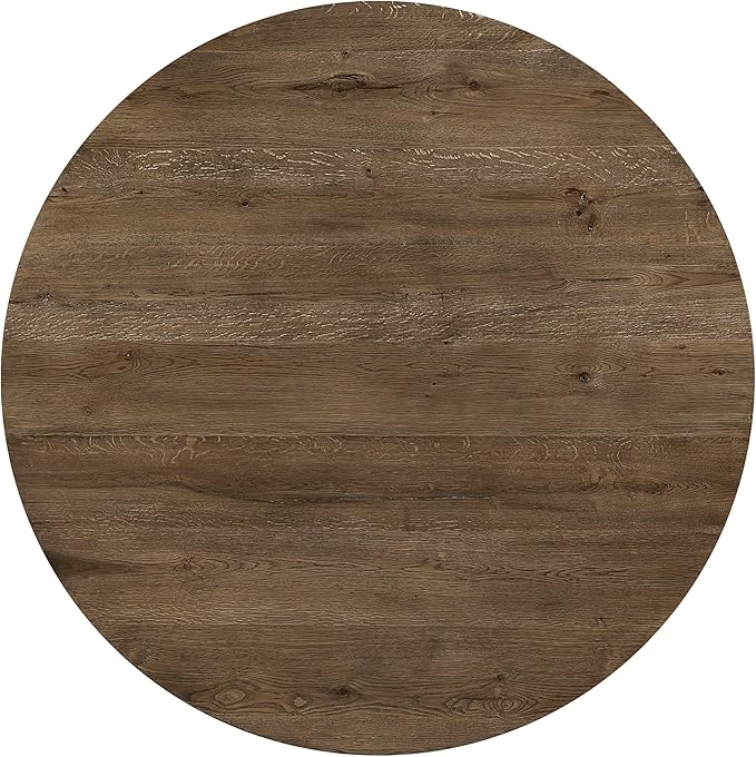 Lexicon 60 Inch Round Dining Table for 4-6 People, Solid Wood Frame with Circle Top, Farmhouse Small Round Kitchen Table for Dinner, Living Room, Modern Natural Wooden Finish, Easy Assembly, Brown