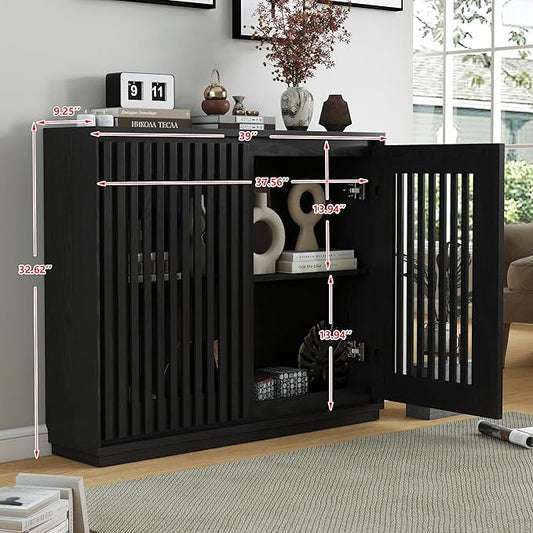 Amposei Mid Century Modern Buffet Sideboard 39-Inch Slim Accent Storage Cabinet for Small Spaces Living Room Entryway Hallway Dining Room Kitchen, Black