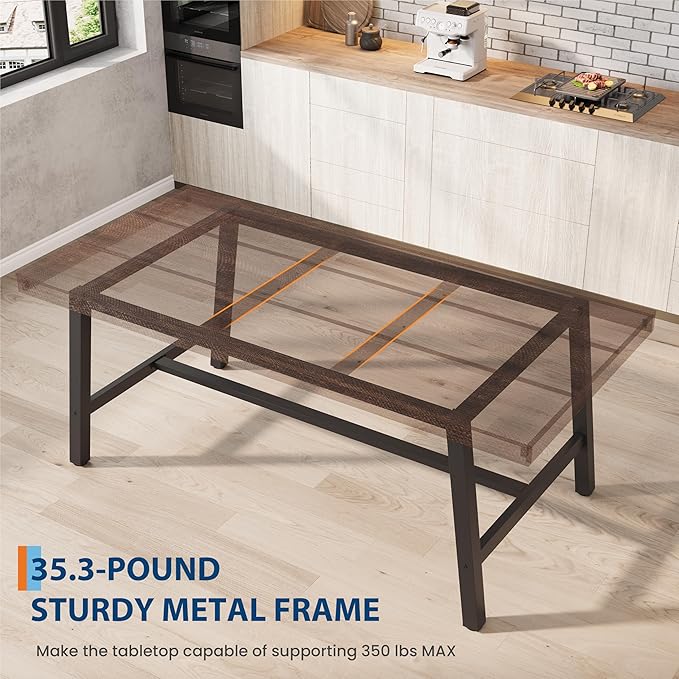 GarveeHome 63 Inch Apartment Kitchen Table for 4-6 People, Industrial Rectangular Table for Dining Room, Heavy Duty Metal Frame, Dark Rustic Birch