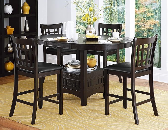 Lexicon Meyer 60 Inch Bar Table - Round Counter Height Small Kitchen Table for 2-4, Solid Wood, Oval Extendable Leaf for Small Dining Room, Storage Space, Shelf, Easy Assembly, Dark Cherry Brown