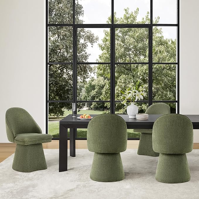 KISLOT Swivel Dining Chairs Set of 2, Upholstered Mid Century Modern Deskchair with Round Back, Linen Fabric Kitchen Chairs for Dining Room, Bedroom, Dressing Room, Green