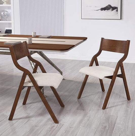Ball & Cast Upholstered Folding Chairs Set of 2, Kitchen Dining-Chair w/Solid Wood Frame, Portable Activity Neeting Chair,No Assembly Needed, Easy Carry and Storage,Walnut+Taupe