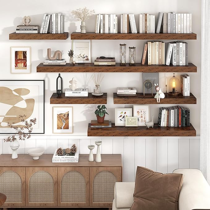 Venusmiles Floating Shelves for Wall, 72 Inch Wide x 12 Inch Deep Floating Shelves, Long Wood Floating Wall Shelf Shelves for Living Room Bathroom Bedroom Kitchen Home - (Brown, 72" W x 12" D x 2" H)