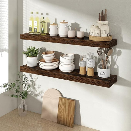 Acovy 30 Inch Floating Shelves for Wall 2 Pack, 30" Wall Shelves for Books, Storage, Decor, Wall Mounted Floating Shelf with Invisible Brackets for Kitchen, Living Room, Brown