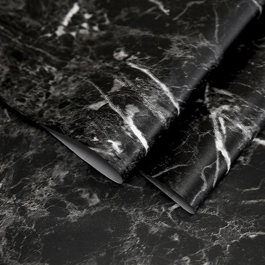 Abyssaly Black Marble Paper 24" x 118" Granite Wallpaper Peel and Stick Countertop Paper Self Adhesive Thickening for Kitchen Bathroom and Furniture