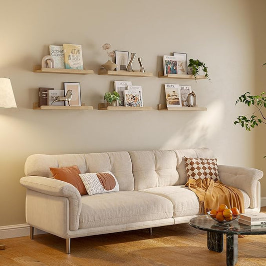 YUFLINX 16’’Natural Floating Shelves for Wall Set of 6,Rustic Wood Shelf for Room Decor/Storage/Display,Small Bookshelf,Wall Mounted Hanging Shelves for Bedroom, Bathroom, Living Room, Kitchen