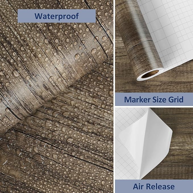 WESTICK 24"x394" Large Wood Contact Paper Peel and Stick Countertops Brown Wood Grain Wallpaper Waterproof Removable Wooden Countertop Vinyl Wrap for Kitchen Tables Desk Cabinets Dining Sink