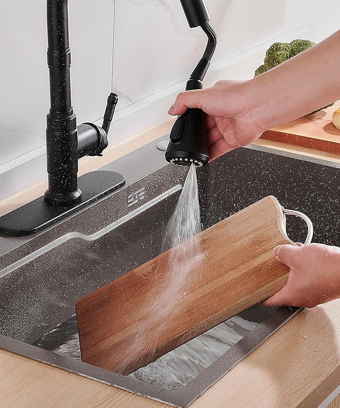 FORIOUS Vintage Kitchen Faucet with Soap Dispenser and Pull Down Sprayer, Matte Black High Arc Single Handle Stainless Steel Classic Sink Faucet for Farmhouse Camper Rv Bar, Fit for 1 or 3 Hole