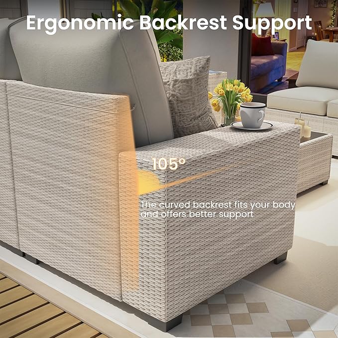 olimix 8 Piece Outdoor Patio Furniture Set, Outdoor Sectional Furniture, Rattan & Wicker Modern Modular Conversation Set Sofa Couch W/Water Resistant Washable Thick Cushions, Brown/Peacockblue