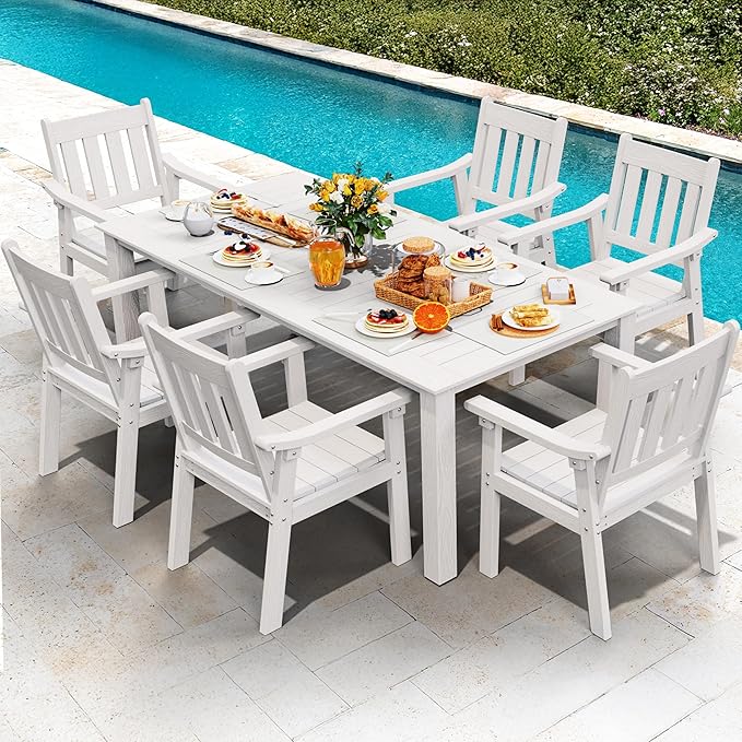 YEFU Outdoor Patio Chairs Set of 2: All Weather Outdoor Dining Chairs with Wide Curved Seat and Backrest - Plastic Patio Chairs for Outside Backyard/Garden/Pool/Porch/Deck 350lbs Capacity White