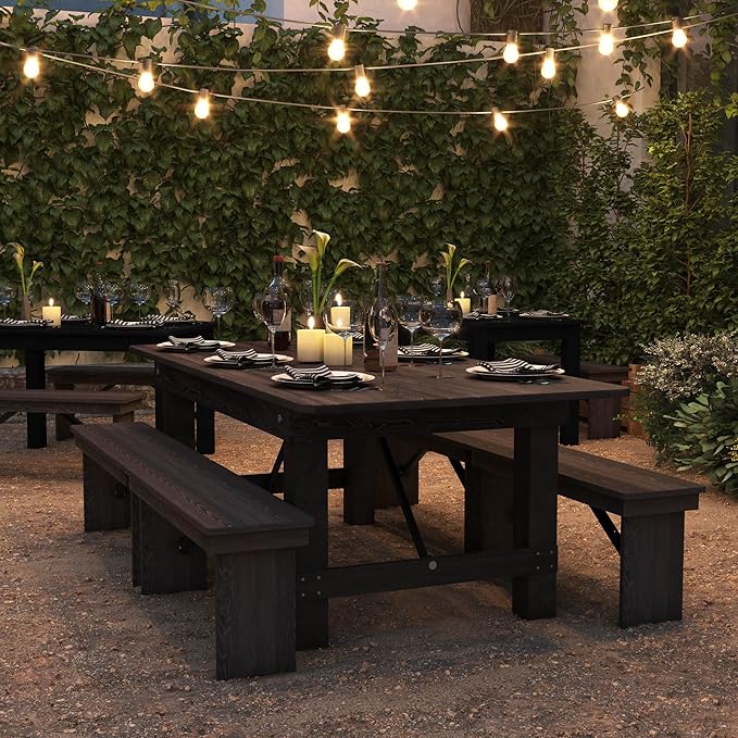 Flash Furniture HERCULES 7' x 40" Rectangular Antique Rustic Solid Pine Folding Farm Table, Mahogany