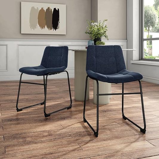 Furniture of America Veradis Modern Bentwood Dining Chairs Set of 2, Chenille Fabric Stool with Back and Metal Frame, Comfortable Upholstered Seating for Kitchen, Living Room, Blue, 30 inch