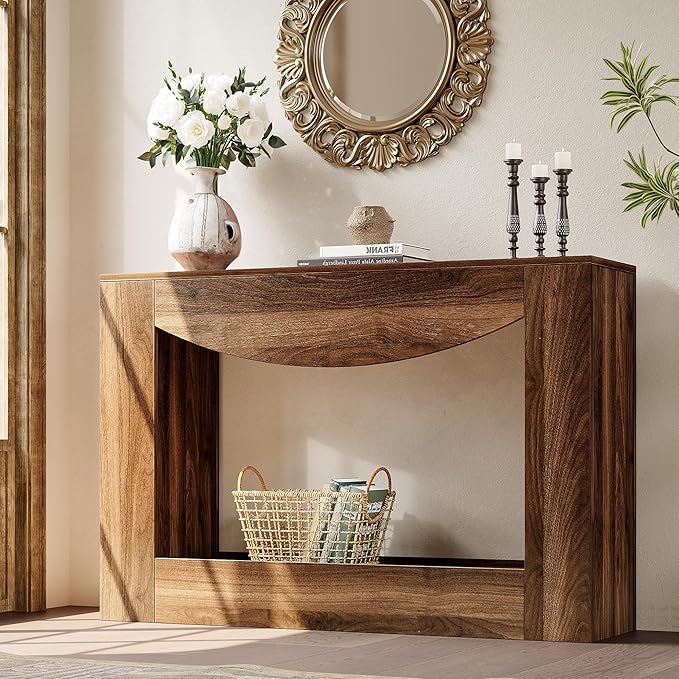 knoworld Farmhouse Console Table, 47 Inches Entryway Console Table with LED Light, Sofa Table Behind Couch, Wooden Accent Entryway Table for Living Room, Hallway
