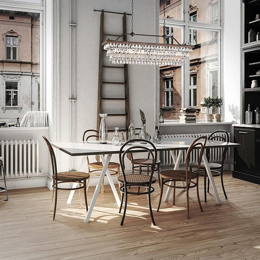 Edvivi Rectangular Linear Crystal Chandelier 40 in. W, 6 Lights Luxury Glam Adjustable Ceiling Lighting Fixture with 4 Rows of Teardrop Crystals for Living Dining Room Kitchen Island, Antique Bronze