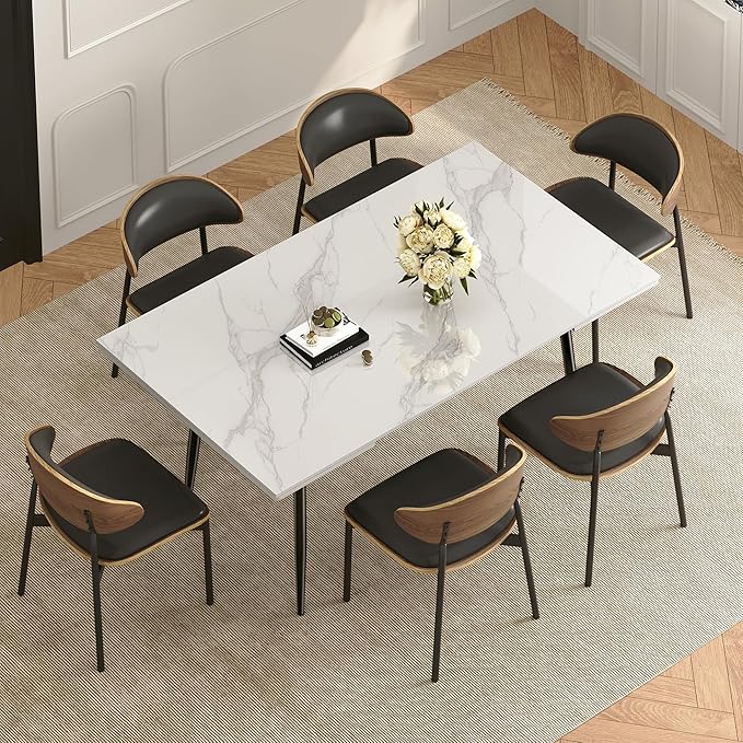 62.9"-94.4" Modern Extendable Dining Table for 6 to 10 Seats, Rectangular Sintered Stone Table with High Hardness and Easy Maintenance for Dining Room Family Gathering, White Top