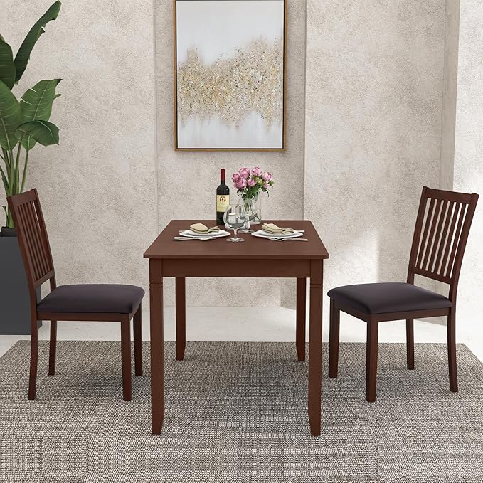 Giantex Wooden Dining Chairs Set of 4, Upholstered Kitchen Chairs w/Slat Back, Wear-Resistant PVC Leather, Rubber Wood Legs, Farmhouse Dining Side Chairs for Dining Room, Living Room, Espresso
