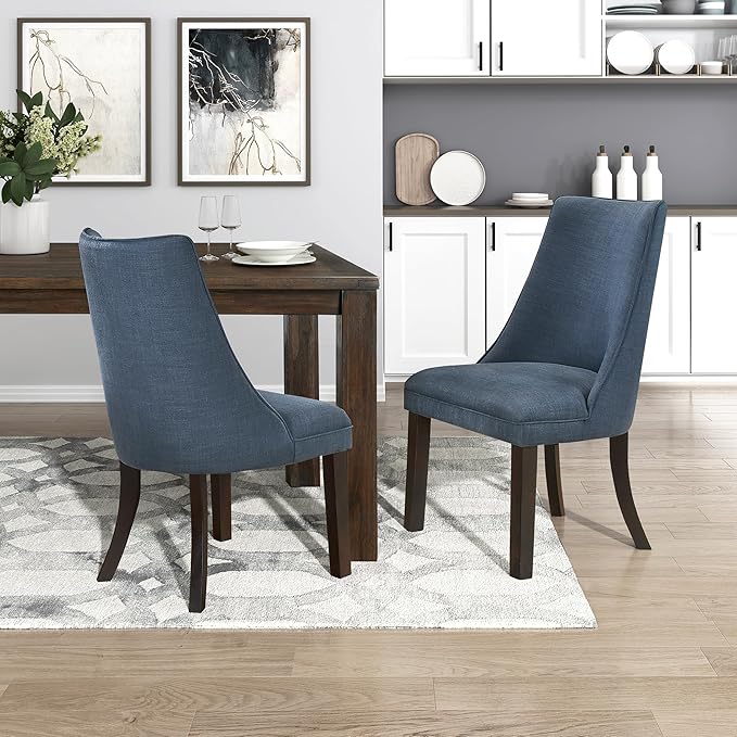 Lexicon Kitchen & Dining Room Chairs, Dining Chairs Set of 2, Fabric Upholstered Dining Chairs, Rubberwood Armless Dining Chairs with Curved Back, Modern Dining Chair, Easy Assembly, Blue Gray