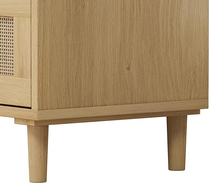 GDFStudio 31.5" Rattan Storage Cabinet with 3 Drawers, Modern Farmhouse Sideboard Buffet Cabinet, Wood Credenza Console Table for Living Room Dining Room Kitchen Hallway, Easy Assembly, Oak