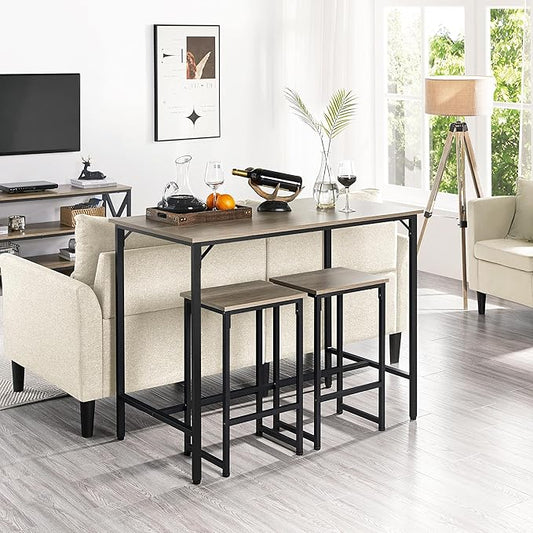 Topeakmart Kitchen Bar Table Set, 3 Piece Dining Table Set, Rectangular Pub Breakfast Table Set, Counter Height with Bar Stools for Dining Room, Apartment, Small Space