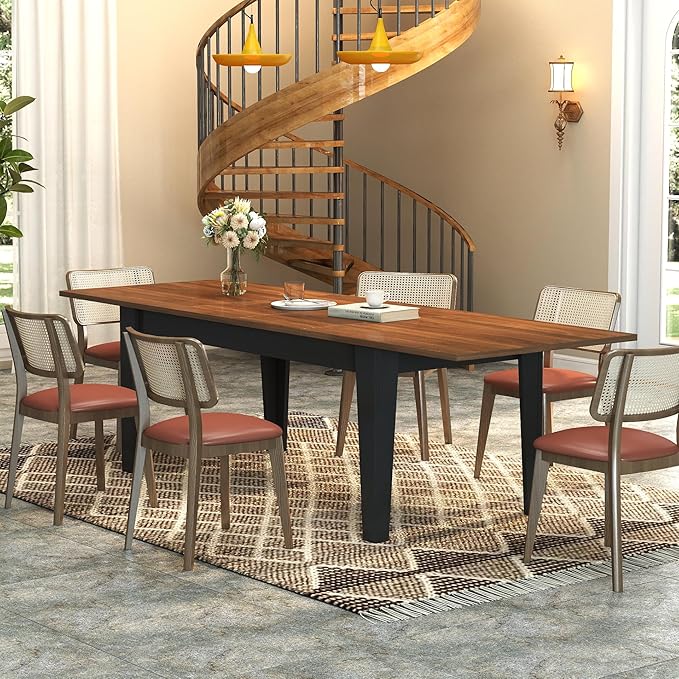 ODC 71" to 106" Extendable Dining Table, Expandable Large Kitchen Table Seats 6-10 People, Space-Saving Woodgrain Dining Room Table & Home Office Conference Desk, Walnut and Black