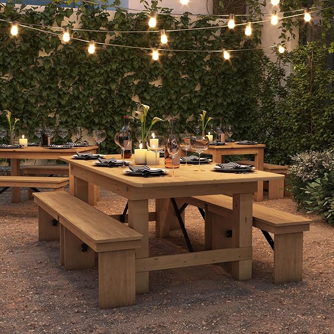 Flash Furniture HERCULES 7' x 40" Rectangular Antique Rustic Solid Pine Folding Farm Table, Light Natural