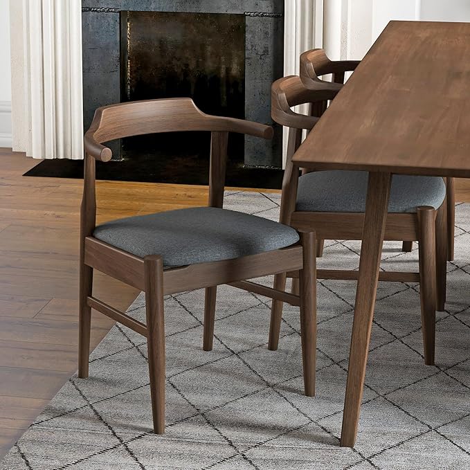 Counter Height Side Chairs Set of 2, Gray Fabric with Solid Wood Frame and Foot Pegs, 28 Inch Height Modern Farmhouse Chairs for Kitchen Island & Dining