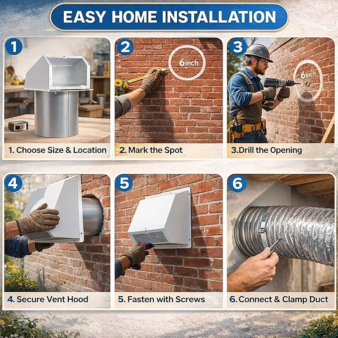 8 Inch Hooded Wall Vent, Outdoor Wall Exhaust Vent Cover Wall Cap with Screen & Backdraft Damper, White Galvanized Steel Exterior Vent for Range Hood Bathroom Garage HVAC Duct