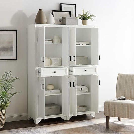 Crosley Furniture Tara 2-Piece Pantry Storage Cabinet Set with Shelves, Kitchen, Dining, or Laundry Room, Distressed White