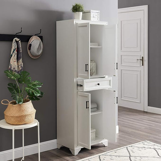 Crosley Furniture Tara Pantry Storage Cabinet with Shelves, Kitchen, Dining, or Laundry Room, Distressed White