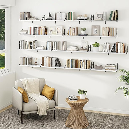 Heimlove Floating Book Shelves for Wall,23.6 Inches Wall Bookshelf Mounted Display&Storage Wood Shelves for Kitchen Bathroom Laundry Living Room,Set of 3,White