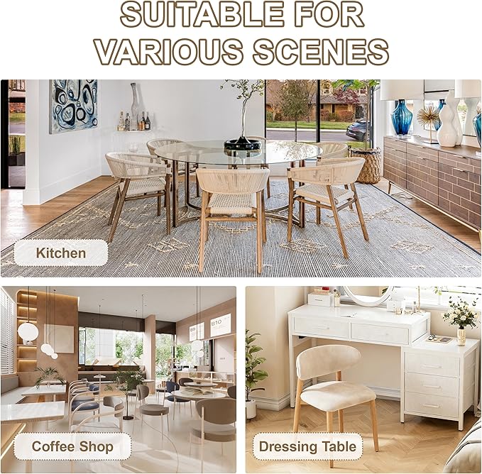 Upholstered Dining Chairs Set of 6, Velvet Fabric Kitchen & Dining Room Chairs with Solid Wood Legs, Modern Armless Side Chairs for Kitchen Island, Living Room, Restaurant (Beige, Set of 6)