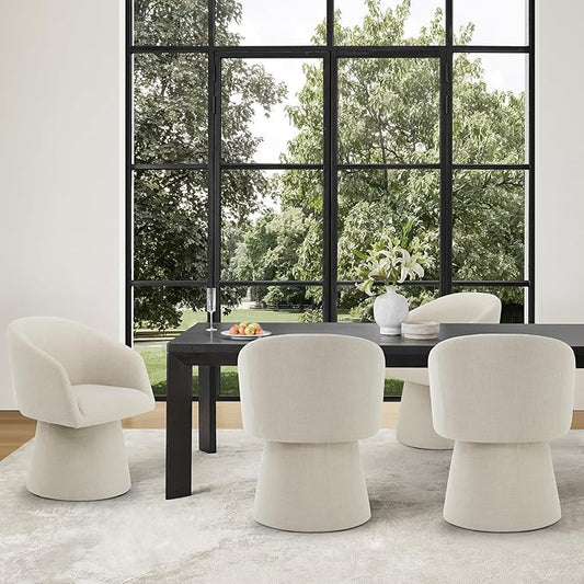KISLOT Swivel Dining Chairs Modern Accent Armchair Side Deskchair for Diningroom Vanity Bedroom Livingroom Reading Room,Linen,4 Box