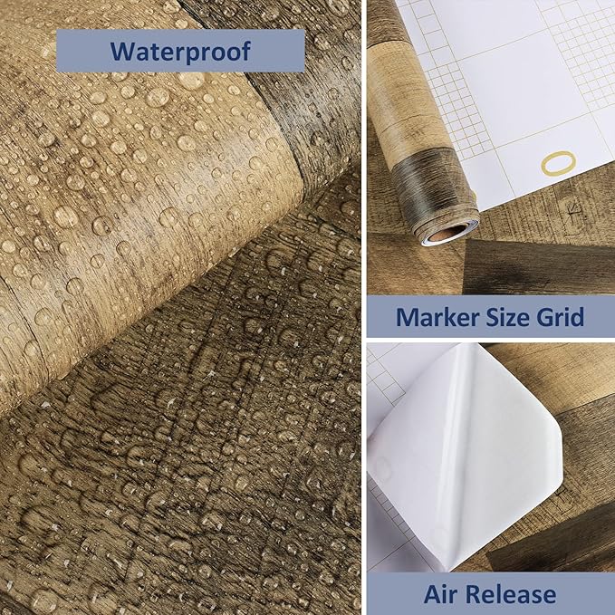 WESTICK Brown Wood Countertop Contact Paper for Tables 17.7" x 200" Peel and Stick Wood Grain Wallpaper Oil-Proof Removable Wooden Countertops Wallpaper Vinyl Roll for Desk Cabinets Kitchen
