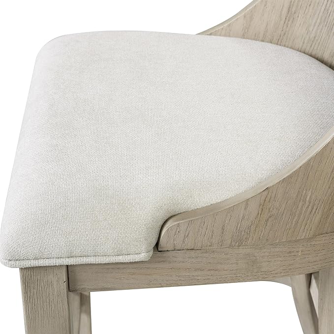Furniture of America Selyra Modern Solid Wood Dining Chairs Set of 2 with Curved Wood Back, Comfortable Upholstered Seating for Dining Room, Home Kitchen, White Oak