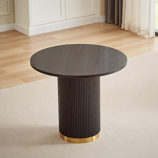 AF ARTISAN FURNITURE Round Dining Table for 4, 35.04" Farmhouse Kitchen Table, One-Piece Solid Wood Top with Gold Stainless Steel Base, Small Circle Dining Table for Kitchen & Living Room, Black