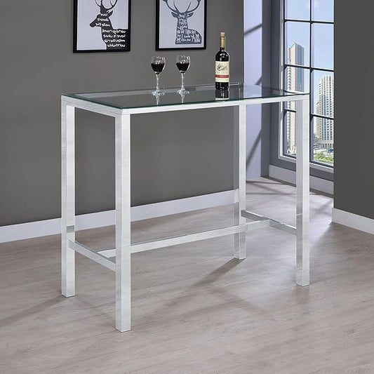 Coaster Home Furnishings - Tolbert - Glass & Metal - 47-Inch Rectangular Bar Table with Tempered Glass Top and Chrome Legs - Dining Room & Home Bar - Chrome - 104873