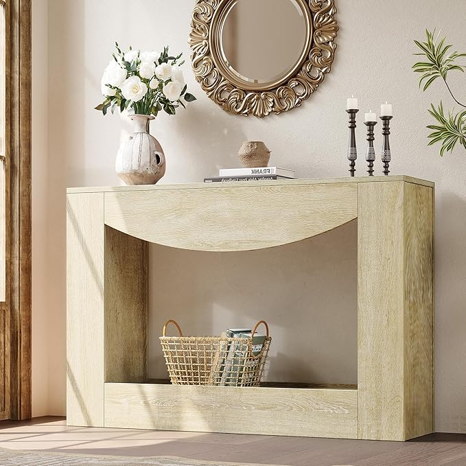 knoworld Farmhouse Console Table, 47 Inches Entryway Console Table with LED Light, Sofa Table Behind Couch, Wooden Accent Entryway Table for Living Room, Hallway