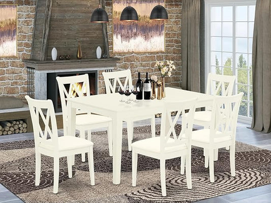 East West Furniture CACL7-LWH-C 7 Piece Kitchen Table & Chairs Set Consist of a Rectangle Dining Room Table and 6 Linen Fabric Upholstered Dining Chairs, 36x60 Inch, Linen White