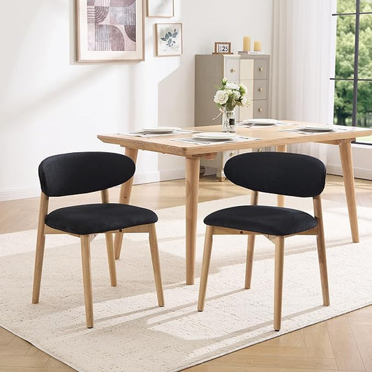 Upholstered Dining Chairs Set of 2, Velvet Fabric Kitchen & Dining Room Chairs with Solid Wood Legs, Modern Armless Side Chairs for Kitchen Island, Living Room, Restaurant (Black, Set of 2)