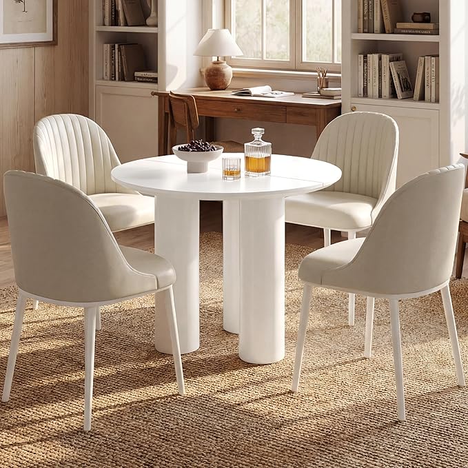Guyii 39.37" Cream White Dining Table, Modern Round Kitchen Table, Small Indoor End Table for Kitchen, Bar, Living Room, Small Space, Easy Assembly, Table Only