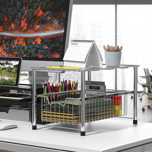 Simple Houseware Chrome Metal Stackable Storage Rack, 16.75 in L x 10.8 in W x 10.25 in H