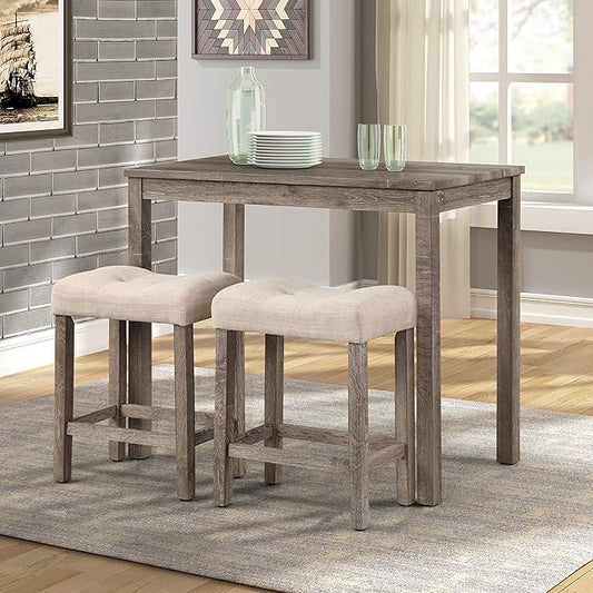 Sora Wood 3-Piece Counter Height Dining Set, Taupe