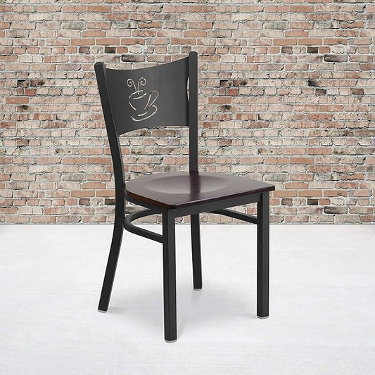 Flash Furniture 2 Pk. HERCULES Series Black Coffee Back Metal Restaurant Chair - Walnut Wood Seat