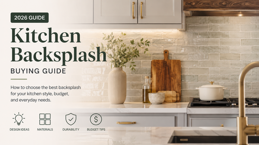Modern kitchen featuring a stylish peel and stick kitchen backsplash with subway tile design, white cabinets, quartz countertops, and contemporary lighting