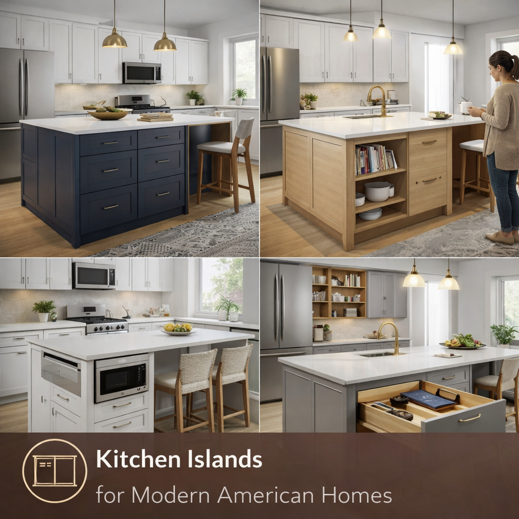modern kitchen cabinets in bright American home with white shaker and warm wood design