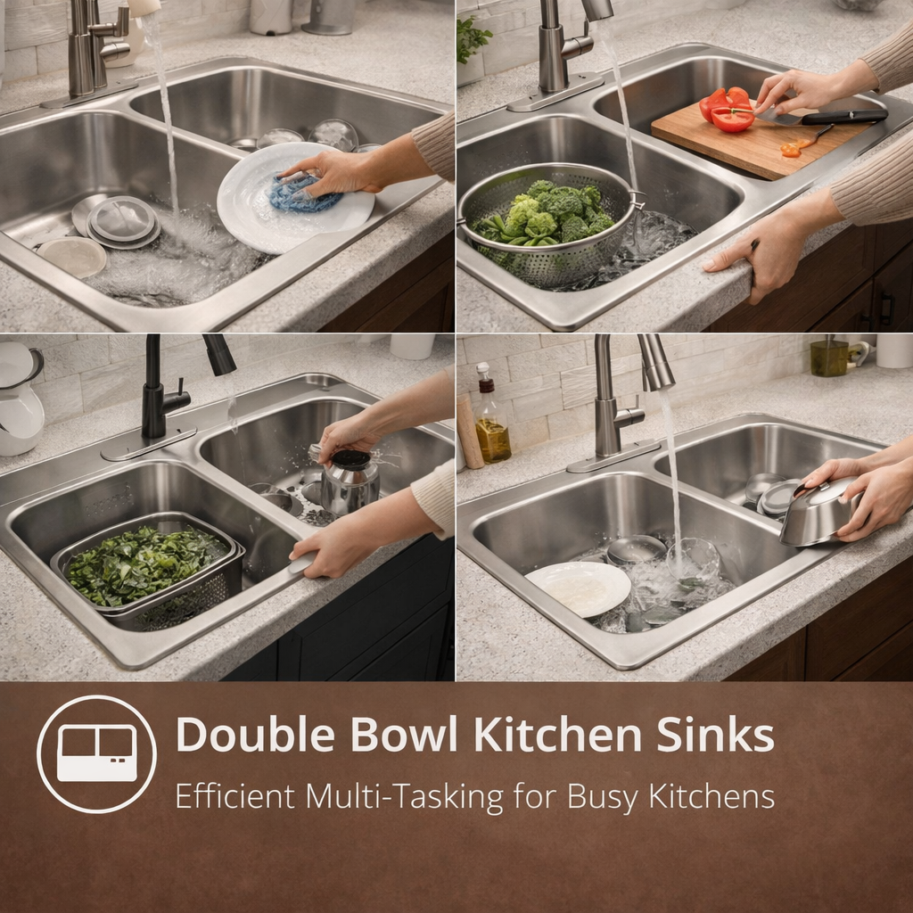 modern American kitchen with top-mount stainless steel sink and clean countertop design