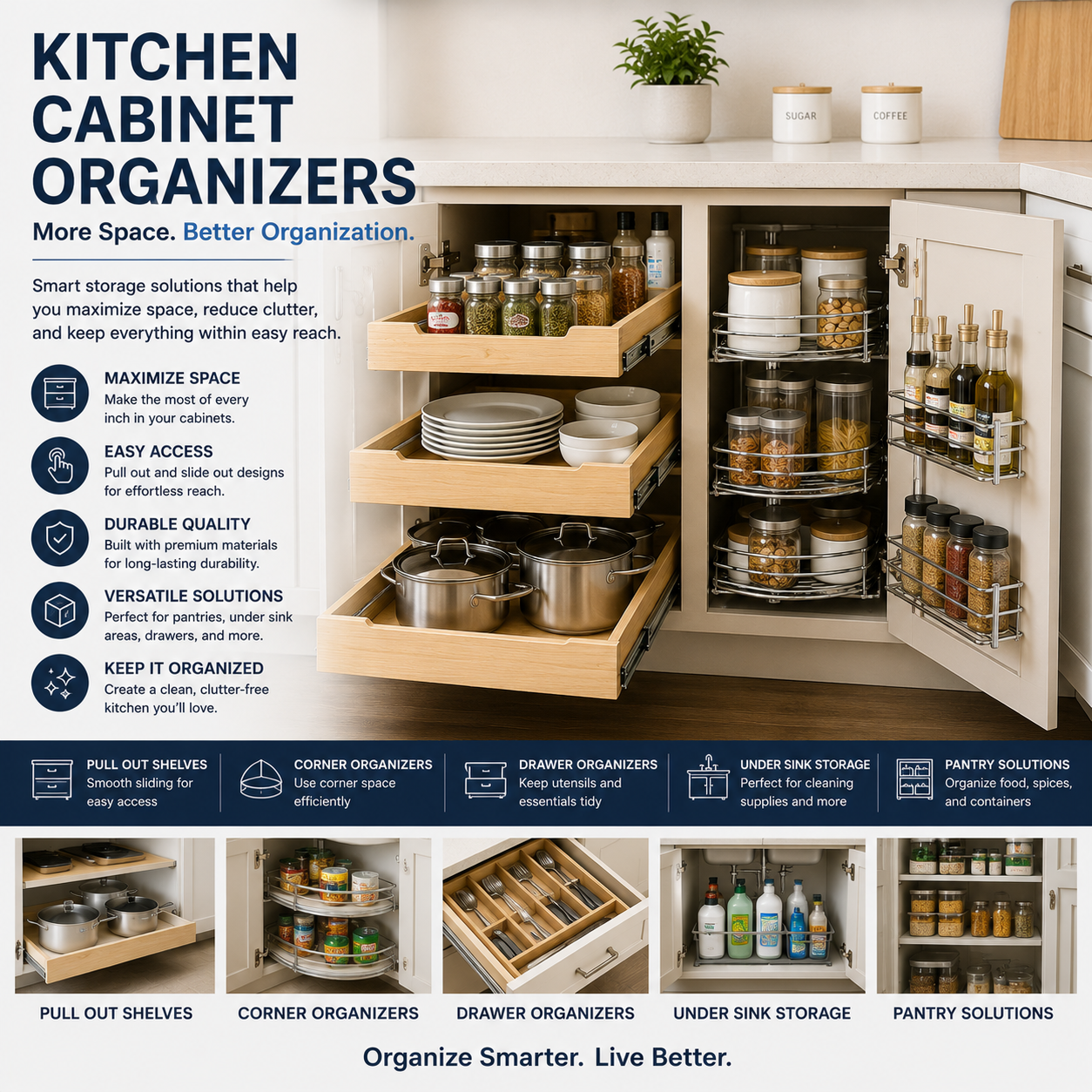 Kitchen Cabinet Organizers With Pull Out Shelves And Smart Storage Solutions