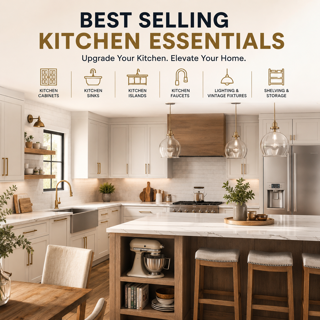 Best Selling Kitchen Essentials Featuring Kitchen Cabinets Islands Sinks Faucets Lighting Shelving And Kitchen Furniture